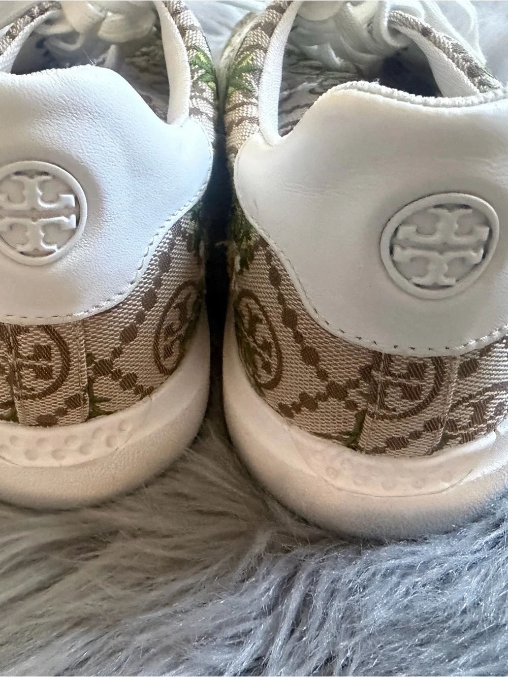 Tory Burch Tan Logo Floral Lace-Up Sneakers Howell Jacquard Print 10.5